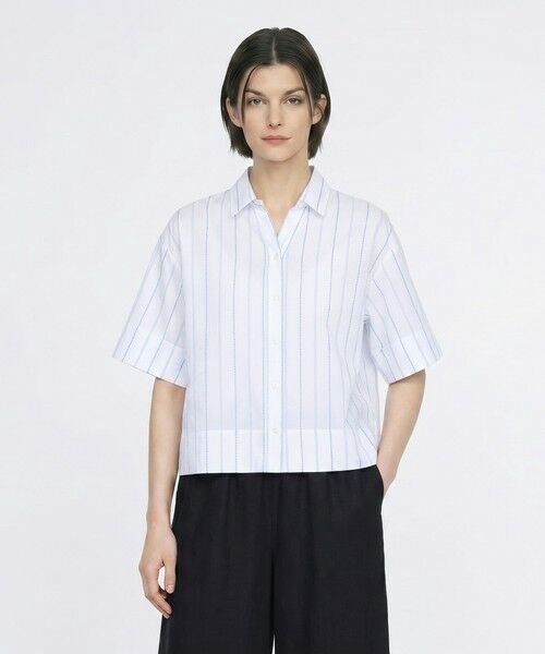 SCAPA Lサイズ / スキャパエルサイズ シャツ・ブラウス | エンブロストライプスキッパーブラウス（ブルー）