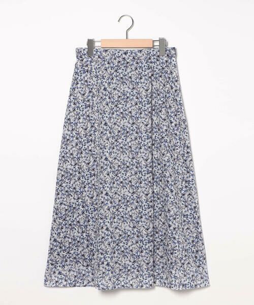 SCAPA / スキャパ ミニ・ひざ丈スカート | フラワーエンブロイダリースカート（ブルー）