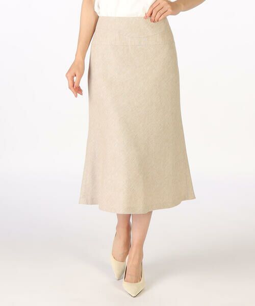 SCAPA / スキャパ ミニ・ひざ丈スカート | リネンチドリスカート（ベージュ）