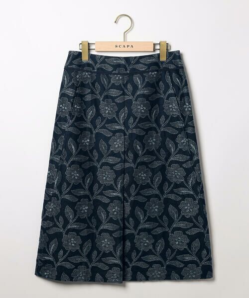 SCAPA / スキャパ ミニ・ひざ丈スカート | アスペジエンブロイダリースカート（ネイビー）