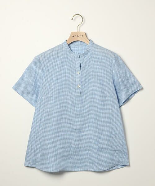 SCAPA / スキャパ シャツ・ブラウス | リネンギンガム半袖ブラウス（ライトブルー）