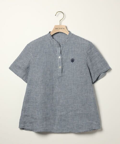 SCAPA / スキャパ シャツ・ブラウス | リネンギンガム半袖ブラウス（ネイビー）