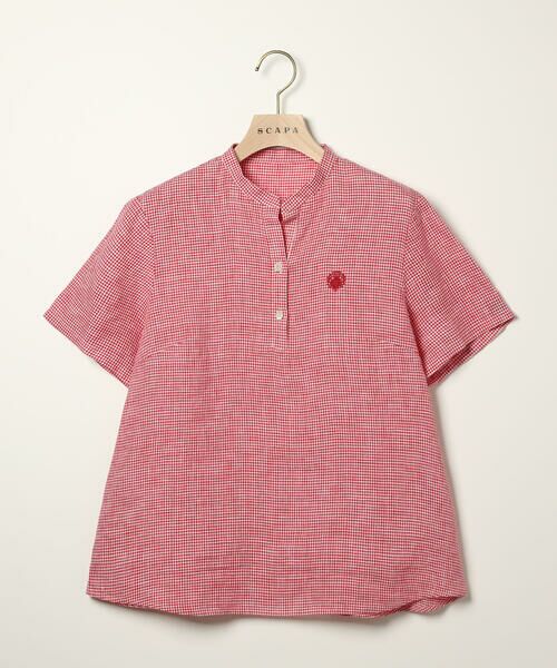 SCAPA / スキャパ シャツ・ブラウス | リネンギンガム半袖ブラウス（レッド）