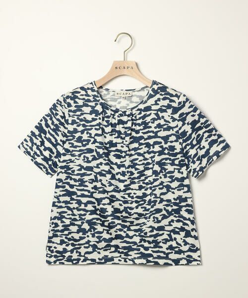 SCAPA / スキャパ カットソー | レオパードプリント半袖カットソー（ネイビー）