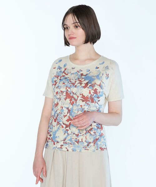 SCAPAスキャパ半袖カットソーSCAPA ネイビー系柄半袖カットソー スキャパ エンブロジャージ半袖カットソー｜カットソー｜SCAPA(スキャパ