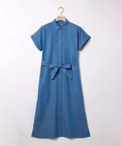 セール】 ライトデニムショールカラー付きワンピース （ロング