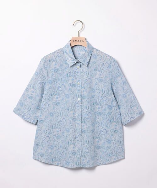 SCAPA/スキャパ Liberty Printウェーブシャツ衿ラウス WEB限定ブルー 38 SCAPA/スキャパ Liberty Printウェーブシャツ衿ラウス WEB限定ブルー 38