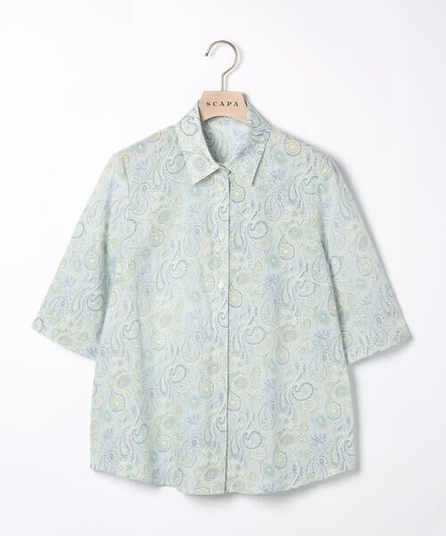SCAPA/スキャパ Liberty Printウェーブシャツ衿ラウス グリーン 38 SCAPA/スキャパ Liberty Printウェーブシャツ衿ラウス グリーン 38