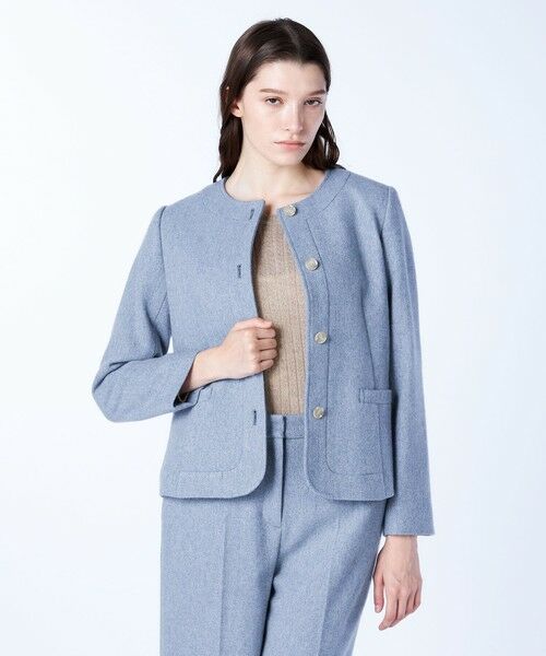 SCAPA / スキャパ テーラードジャケット | ブレインツイードノーカラージャケット(ブルー)
