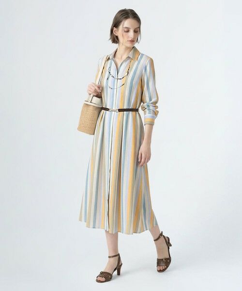 SCAPA / スキャパ ドレス | スタイリッシュストライプワンピース（ライトブルー）