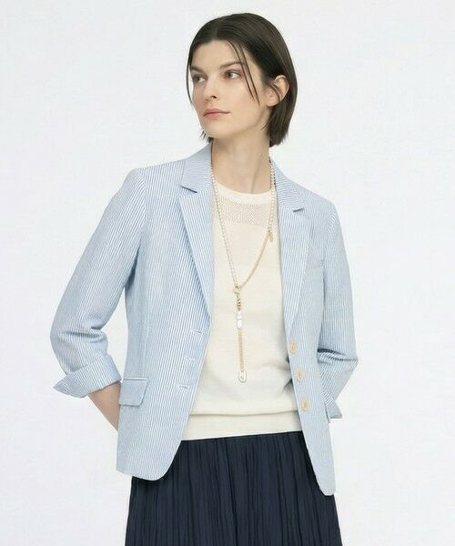 SCAPA / スキャパ テーラードジャケット | サッカーストライプジャケット（ライトブルー）