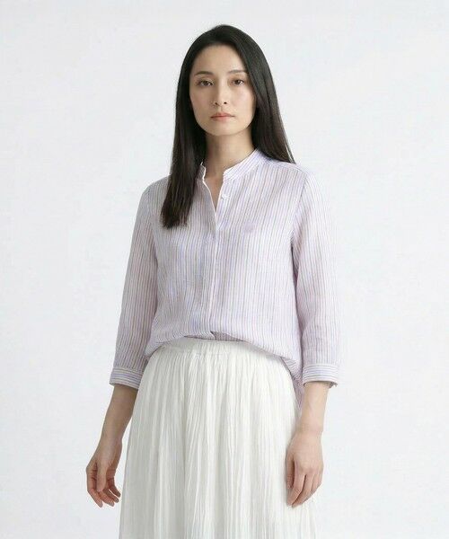 SCAPA / スキャパ シャツ・ブラウス | リノストライプスタンドカラーブラウス（レッド）