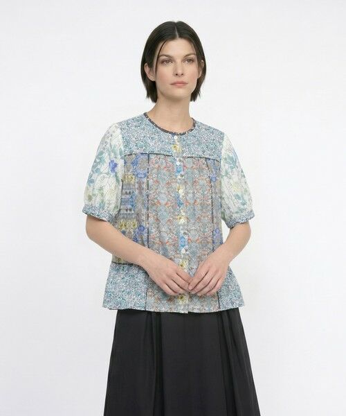 SCAPA / スキャパ シャツ・ブラウス | Liberty Printパッチワーク2ブラウス(ライトグリーン)