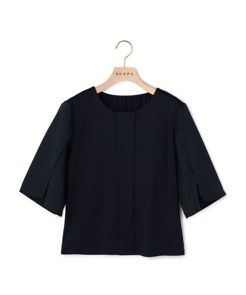 SCAPA / スキャパ カットソー | ファインスムース5分袖カットソー（ネイビー）
