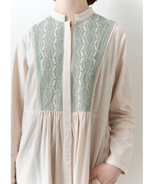 Crimp Cotton Solid Embroidery Dress （ロング・マキシ丈ワンピース