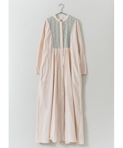 Crimp Cotton Solid Embroidery Dress （ロング・マキシ丈ワンピース