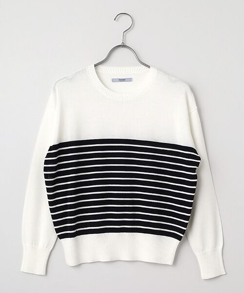 SEASON STYLE LAB / シーズンスタイルラボ ニット・セーター | ボーダードルマンニット（ホワイト×ネイビー）