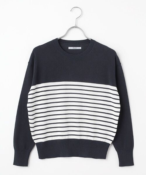 SEASON STYLE LAB / シーズンスタイルラボ ニット・セーター | ボーダードルマンニット（ネイビー×ホワイト）