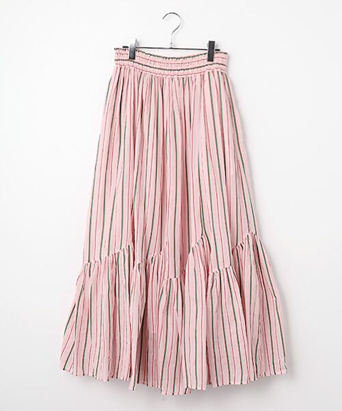 SEASON STYLE LAB / シーズンスタイルラボ ロング・マキシ丈スカート | Cotton Voile Stripe Slant Panel Skirt（ピンク）