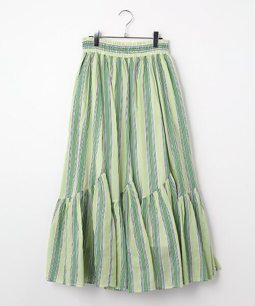 SEASON STYLE LAB / シーズンスタイルラボ ロング・マキシ丈スカート | Cotton Voile Stripe Slant Panel Skirt（ライトグリーン）