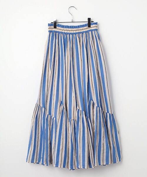 SEASON STYLE LAB / シーズンスタイルラボ ロング・マキシ丈スカート | Cotton Voile Stripe Slant Panel Skirt | 詳細3