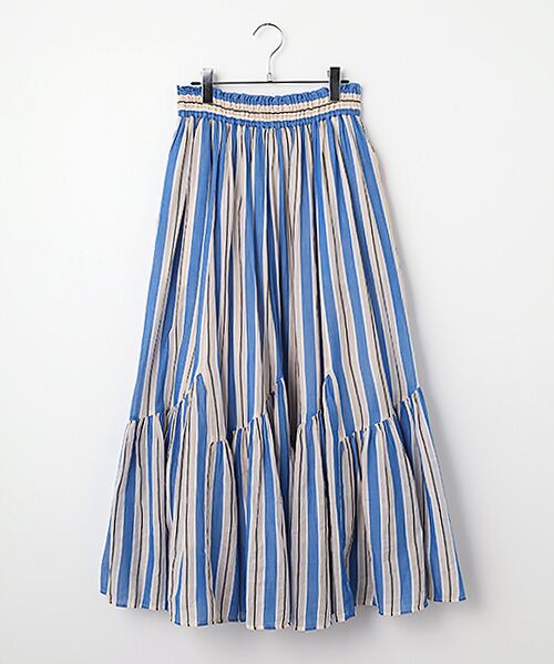 SEASON STYLE LAB / シーズンスタイルラボ ロング・マキシ丈スカート | Cotton Voile Stripe Slant Panel Skirt（ブルー）