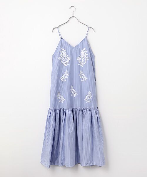 SEASON STYLE LAB / シーズンスタイルラボ ロング・マキシ丈ワンピース | Cotton Poplin Mimosa Embroidery Cami Dress（ライトブルー）