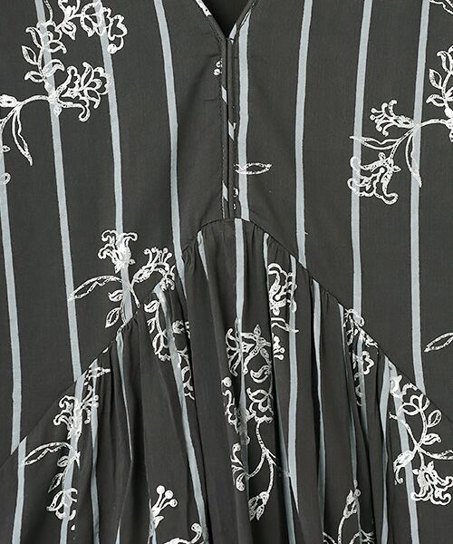 SEASON STYLE LAB / シーズンスタイルラボ ロング・マキシ丈ワンピース | Cotton Voile Stripe Anemone Foil Print French Sleeve Dress | 詳細1