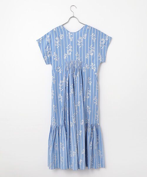 SEASON STYLE LAB / シーズンスタイルラボ ロング・マキシ丈ワンピース | Cotton Voile Stripe Anemone Foil Print French Sleeve Dress | 詳細2