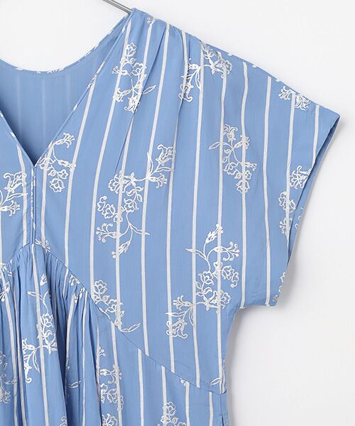 SEASON STYLE LAB / シーズンスタイルラボ ロング・マキシ丈ワンピース | Cotton Voile Stripe Anemone Foil Print French Sleeve Dress | 詳細3