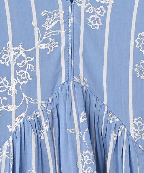 SEASON STYLE LAB / シーズンスタイルラボ ロング・マキシ丈ワンピース | Cotton Voile Stripe Anemone Foil Print French Sleeve Dress | 詳細6