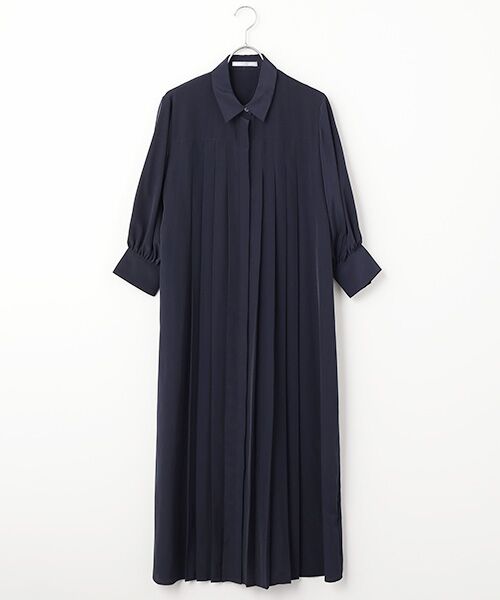 SEASON STYLE LAB / シーズンスタイルラボ ロング・マキシ丈ワンピース | ピンタックシャツドレス（ネイビー）