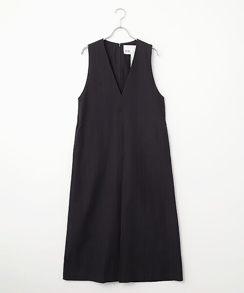 SEASON STYLE LAB / シーズンスタイルラボ ロング・マキシ丈ワンピース | コットンシルクラミーノースリーブワンピース（ブラックストライプ）