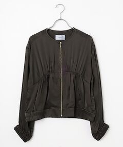 SEASON STYLE LAB / シーズンスタイルラボ ノーカラージャケット | ノーカラーギャザーブルゾン