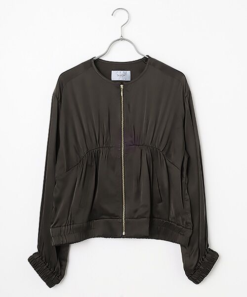 SEASON STYLE LAB / シーズンスタイルラボ ノーカラージャケット | ノーカラーギャザーブルゾン（チャコール）