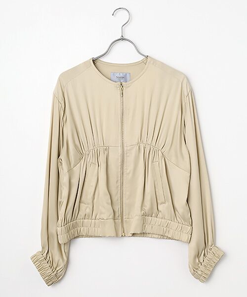 SEASON STYLE LAB / シーズンスタイルラボ ノーカラージャケット | ノーカラーギャザーブルゾン（ベージュ）