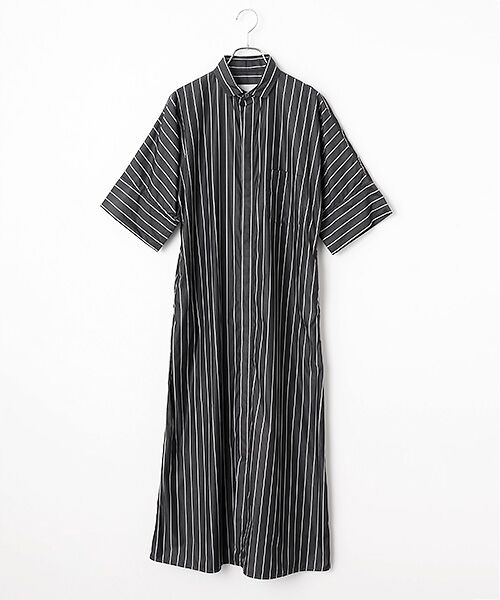 SEASON STYLE LAB / シーズンスタイルラボ ロング・マキシ丈ワンピース | テント半袖シャツワンピース（ブラック）