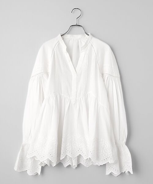 SEASON STYLE LAB / シーズンスタイルラボ シャツ・ブラウス | Cotton Voile White Cutwork Gather Blouse（ホワイト）