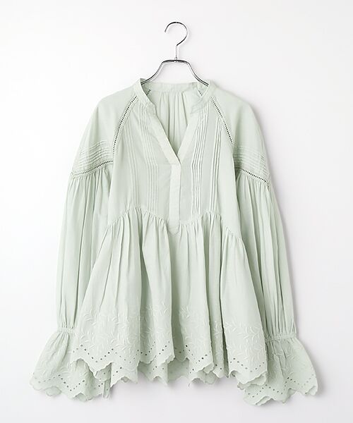 SEASON STYLE LAB / シーズンスタイルラボ シャツ・ブラウス | Cotton Voile White Cutwork Gather Blouse（ミント）