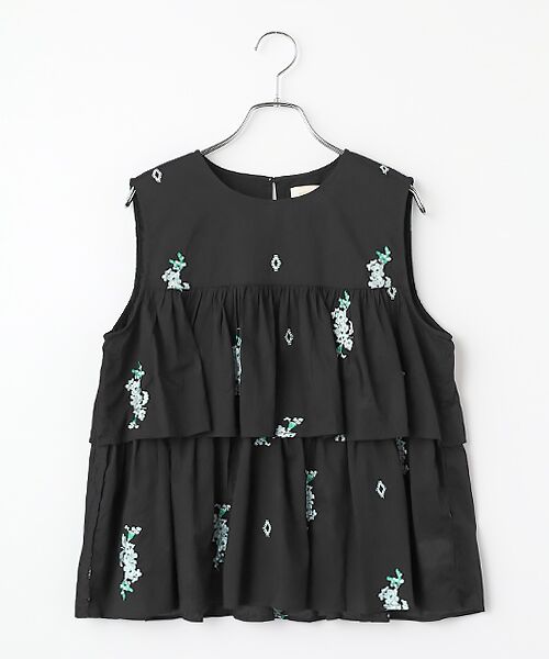 SEASON STYLE LAB / シーズンスタイルラボ シャツ・ブラウス | Cotton　Voile　Jasmine　Embroidery　Sleeveless　Top（ブラック）