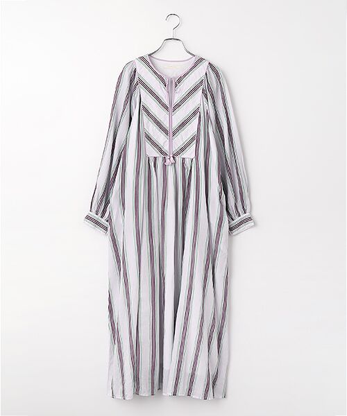 SEASON STYLE LAB / シーズンスタイルラボ ロング・マキシ丈ワンピース | Cotton　Voile　Stripe　Gather　Dress（ライラック）