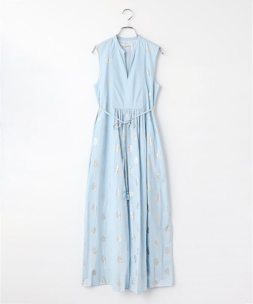 SEASON STYLE LAB / シーズンスタイルラボ ロング・マキシ丈ワンピース | Cotton　Poplin　Stripe　FoilPrint  Sleeveless Dress（ブルー）