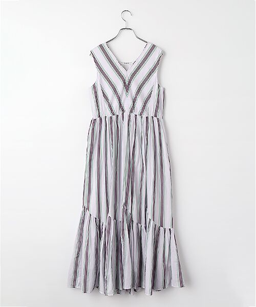 SEASON STYLE LAB / シーズンスタイルラボ ロング・マキシ丈ワンピース | Cotton Voile Stripe　Sleeveless　Slant　Panel　Dress | 詳細2