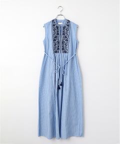 SEASON STYLE LAB / シーズンスタイルラボ ロング・マキシ丈ワンピース | Poplin　Stripe　Flower  Embroidery  Sleeveless Dress