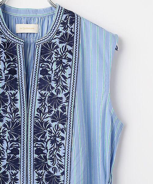 SEASON STYLE LAB / シーズンスタイルラボ ロング・マキシ丈ワンピース | Poplin　Stripe　Flower  Embroidery  Sleeveless Dress | 詳細2