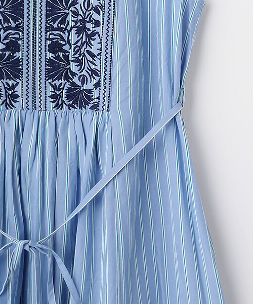 SEASON STYLE LAB / シーズンスタイルラボ ロング・マキシ丈ワンピース | Poplin　Stripe　Flower  Embroidery  Sleeveless Dress | 詳細3