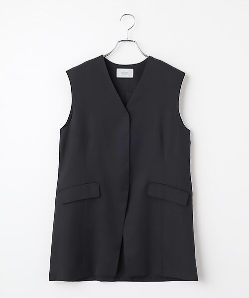 SEASON STYLE LAB / シーズンスタイルラボ ベスト | ノーカラーミドルジレ（ブラック）