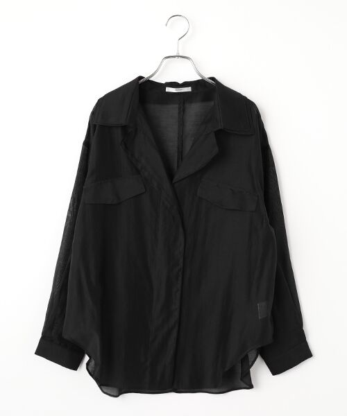 SEASON STYLE LAB / シーズンスタイルラボ シャツ・ブラウス | シアーサテンフリルブラウス（ブラック）