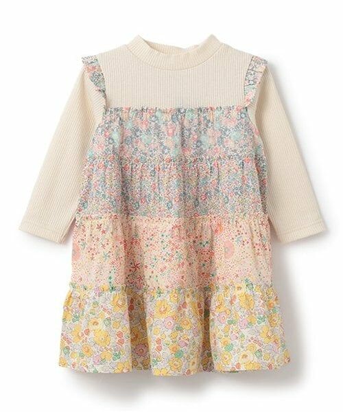 sense of wonder / センス オブ ワンダー ミニ丈・ひざ丈ワンピース | リバティファブリックティアードワンピース（ECRU(キナリ)）