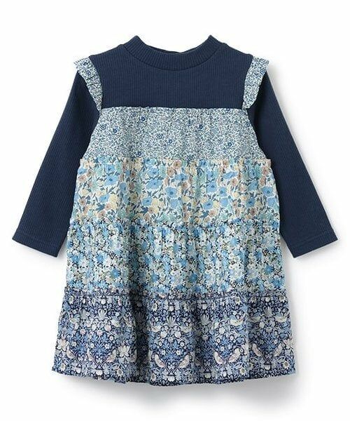 sense of wonder / センス オブ ワンダー ミニ丈・ひざ丈ワンピース | リバティファブリックティアードワンピース（紺）